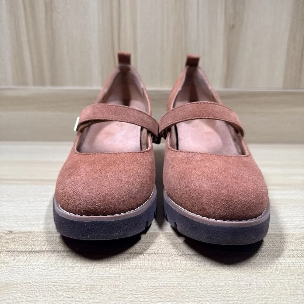 Vionic Alma‎ Mary Jane Shoes Suede Tan Brown Size 7 Wedge Arch Support Comfort